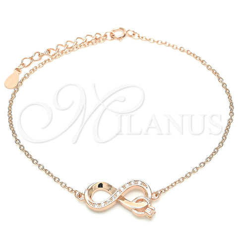 Pulsera Elegante 03.336.0071.1.08 Plata Rodinada, Diseño de Infinito, con Micro Pave Blanca y Zirconia Cubica Blanca, Pulido, Tono Rosado (Grosor 01 MM, 8 Pulgadas de Largo)