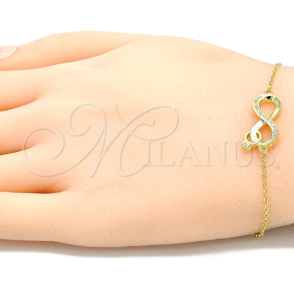Pulsera Elegante 03.336.0071.2.08 Plata Rodinada, Diseño de Infinito, con Blanca Micro Pave and Blanca Zirconia Cubica, Pulido, Tono Dorado (01 MM Thickness, 8 Inches Length)