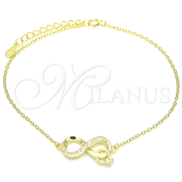 Pulsera Elegante 03.336.0071.2.08 Plata Rodinada, Diseño de Infinito, con Blanca Micro Pave and Blanca Zirconia Cubica, Pulido, Tono Dorado (01 MM Thickness, 8 Inches Length)