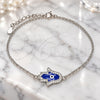 Pulsera Elegante 03.336.0072.07 Plata Rodinada, Diseño de Judaica y Mano de Dios, con Micro Pave Blanca, Esmaltado Azul, Rodinado (Grosor 01 MM, 7 Pulgadas de Largo)