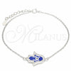 Pulsera Elegante 03.336.0072.07 Plata Rodinada, Diseño de Mano de Dios y Ojo Griego, con Micro Pave Blanca, Esmaltado Azul, Rodinado (Grosor 01 MM, 7 Pulgadas de Largo)