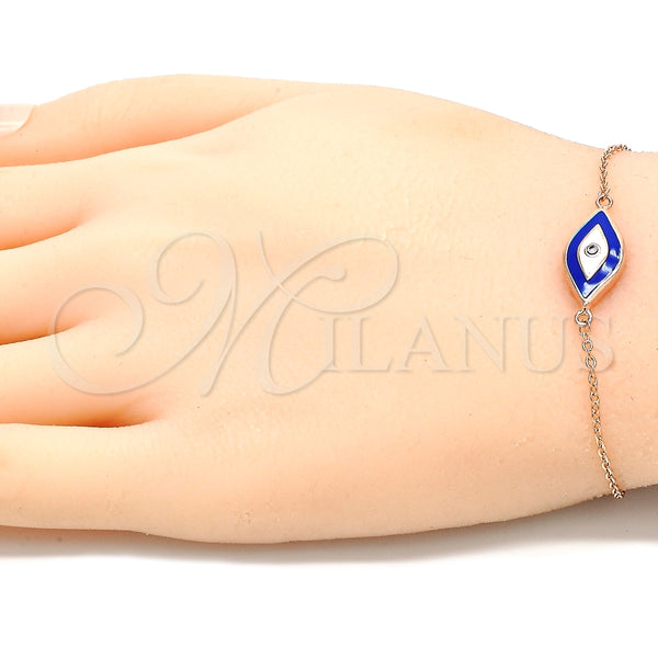Pulsera Elegante 03.336.0073.1.07 Plata Rodinada, Diseño de Ojo Griego, Esmaltado Azul, Tono Rosado (Grosor 01 MM, 7 Pulgadas de Largo)