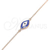 Pulsera Elegante 03.336.0073.1.07 Plata Rodinada, Diseño de Ojo Griego, Esmaltado Azul, Tono Rosado (Grosor 01 MM, 7 Pulgadas de Largo)