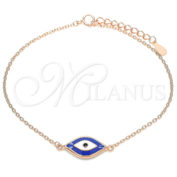 Pulsera Elegante 03.336.0073.1.07 Plata Rodinada, Diseño de Ojo Griego, Esmaltado Azul, Tono Rosado (Grosor 01 MM, 7 Pulgadas de Largo)