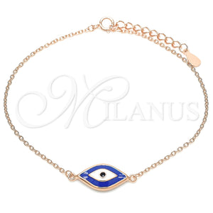 Pulsera Elegante 03.336.0073.1.07 Plata Rodinada, Diseño de Ojo Griego, Esmaltado Azul, Tono Rosado (Grosor 01 MM, 7 Pulgadas de Largo)