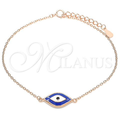 Pulsera Elegante 03.336.0073.1.07 Plata Rodinada, Diseño de Ojo Griego, Esmaltado Azul, Tono Rosado (Grosor 01 MM, 7 Pulgadas de Largo)