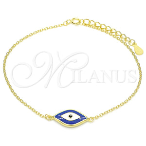 Pulsera Elegante 03.336.0073.2.07 Plata Rodinada, Diseño de Ojo Griego, Esmaltado Azul, Tono Dorado (Grosor 01 MM, 7 Pulgadas de Largo)