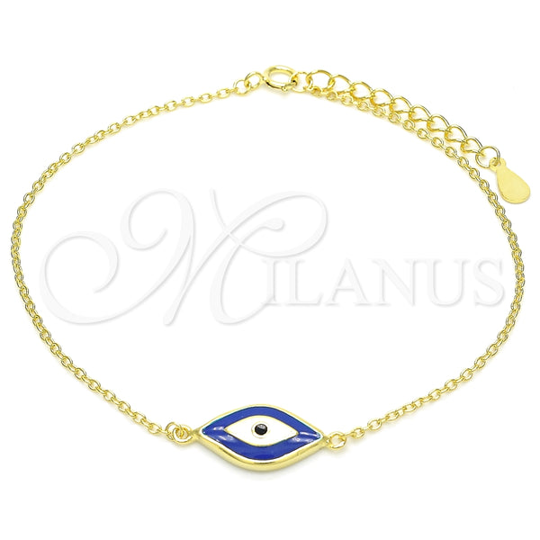 Pulsera Elegante 03.336.0073.2.07 Plata Rodinada, Diseño de Ojo Griego, Esmaltado Azul, Tono Dorado (Grosor 01 MM, 7 Pulgadas de Largo)