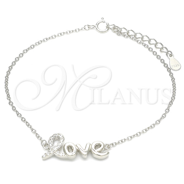 Pulsera Elegante 03.336.0074.07 Plata Rodinada, Diseño de Amor, con Blanca Micro Pave, Pulido, Rodinado (01 MM Thickness, 7 Inches Length)