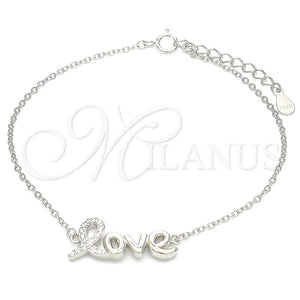 Pulsera Elegante 03.336.0074.07 Plata Rodinada, Diseño de Amor, con Blanca Micro Pave, Pulido, Rodinado (01 MM Thickness, 7 Inches Length)