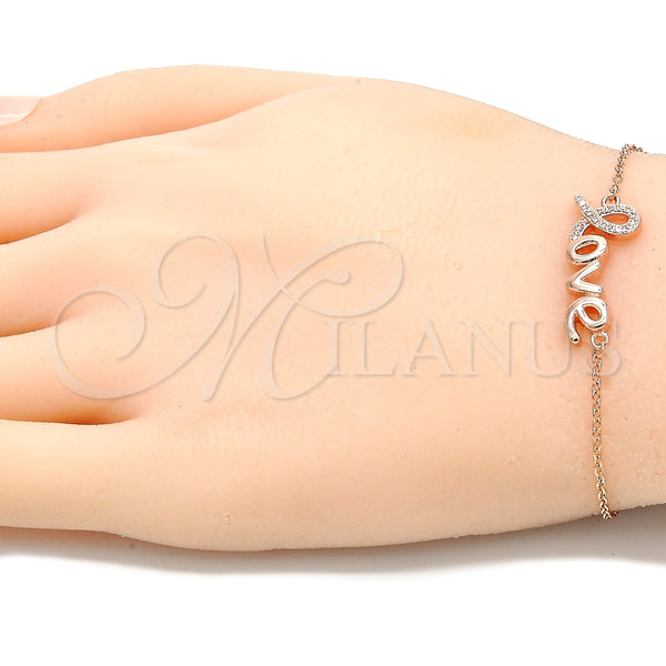 Pulsera Elegante 03.336.0074.1.07 Plata Rodinada, Diseño de Amor, con Micro Pave Blanca, Pulido, Tono Rosado (Grosor 01 MM, 7 Pulgadas de Largo)