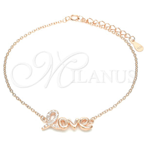Pulsera Elegante 03.336.0074.1.07 Plata Rodinada, Diseño de Amor, con Micro Pave Blanca, Pulido, Tono Rosado (Grosor 01 MM, 7 Pulgadas de Largo)