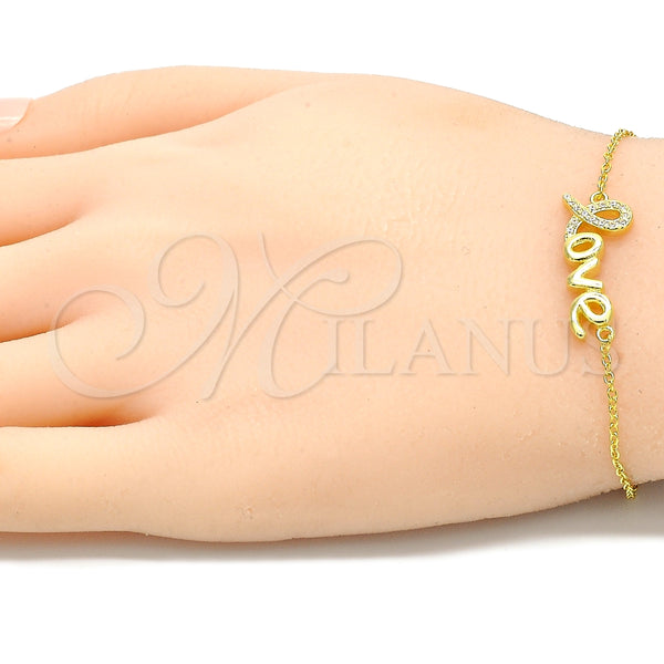 Pulsera Elegante 03.336.0074.2.07 Plata Rodinada, Diseño de Amor, con Micro Pave Blanca, Pulido, Tono Dorado (Grosor 01 MM, 7 Pulgadas de Largo)
