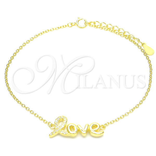 Pulsera Elegante 03.336.0074.2.07 Plata Rodinada, Diseño de Amor, con Micro Pave Blanca, Pulido, Tono Dorado (Grosor 01 MM, 7 Pulgadas de Largo)