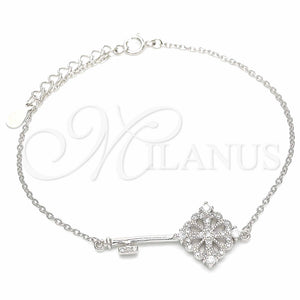 Pulsera Elegante 03.336.0076.08 Plata Rodinada, Diseño de Llave, con Zirconia Cubica Blanca, Pulido, Rodinado (Grosor 01 MM, 8 Pulgadas de Largo)
