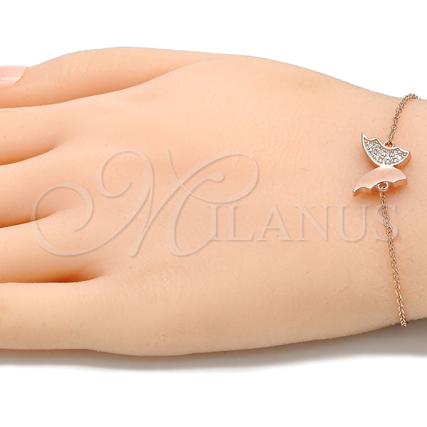 Pulsera Elegante 03.336.0023.1.08 Plata Rodinada, Diseño de Mariposa, con Micro Pave Blanca, Pulido, Tono Rosado (Grosor 01 MM, 8 Pulgadas de Largo)