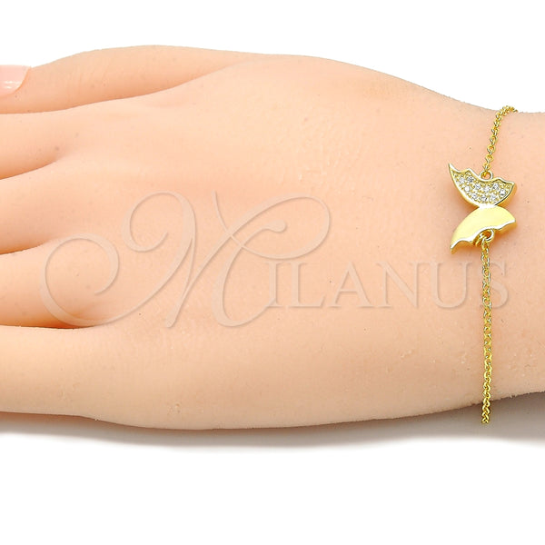 Pulsera Elegante 03.336.0023.2.08 Plata Rodinada, Diseño de Mariposa, con Micro Pave Blanca, Pulido, Tono Dorado (Grosor 01 MM, 8 Pulgadas de Largo)