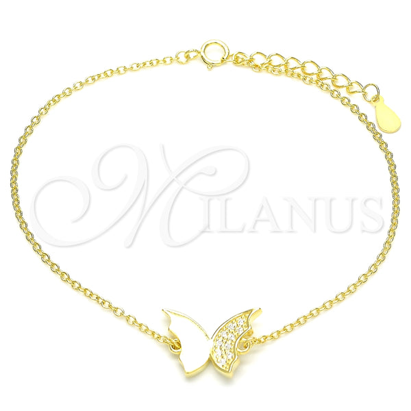 Pulsera Elegante 03.336.0023.2.08 Plata Rodinada, Diseño de Mariposa, con Micro Pave Blanca, Pulido, Tono Dorado (Grosor 01 MM, 8 Pulgadas de Largo)