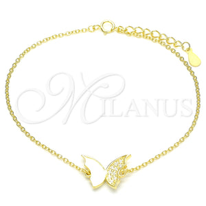 Pulsera Elegante 03.336.0023.2.08 Plata Rodinada, Diseño de Mariposa, con Micro Pave Blanca, Pulido, Tono Dorado (Grosor 01 MM, 8 Pulgadas de Largo)
