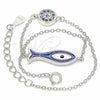 Pulsera Elegante 03.336.0078.07 Plata Rodinada, Diseño de Pescado, con Micro Pave Zafiro Azul y Blanca, Esmaltado Azul, Rodinado (Grosor 01 MM, 7 Pulgadas de Largo)