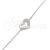 Pulsera Elegante 03.336.0079.07 Plata Rodinada, Diseño de Corazón, con Micro Pave Blanca, Pulido, Rodinado (Grosor 01 MM, 7 Pulgadas de Largo)