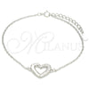 Pulsera Elegante 03.336.0079.07 Plata Rodinada, Diseño de Corazón, con Micro Pave Blanca, Pulido, Rodinado (Grosor 01 MM, 7 Pulgadas de Largo)