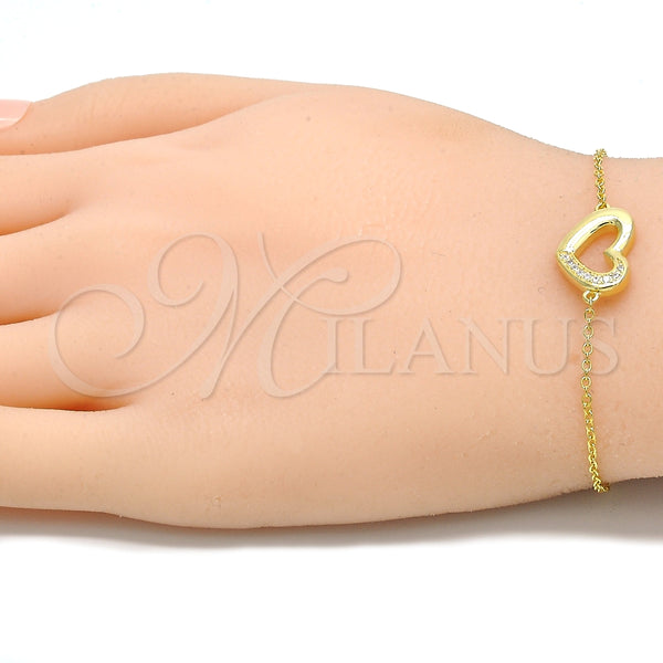 Pulsera Elegante 03.336.0079.2.07 Plata Rodinada, Diseño de Corazón, con Micro Pave Blanca, Pulido, Tono Dorado (Grosor 01 MM, 7 Pulgadas de Largo)