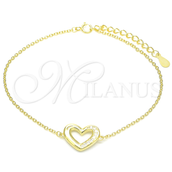Pulsera Elegante 03.336.0079.2.07 Plata Rodinada, Diseño de Corazón, con Micro Pave Blanca, Pulido, Tono Dorado (Grosor 01 MM, 7 Pulgadas de Largo)