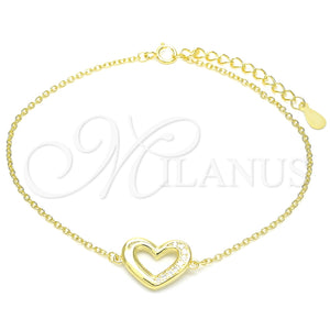 Pulsera Elegante 03.336.0079.2.07 Plata Rodinada, Diseño de Corazón, con Micro Pave Blanca, Pulido, Tono Dorado (Grosor 01 MM, 7 Pulgadas de Largo)