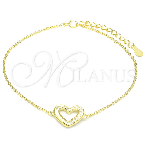 Pulsera Elegante 03.336.0079.2.07 Plata Rodinada, Diseño de Corazón, con Micro Pave Blanca, Pulido, Tono Dorado (Grosor 01 MM, 7 Pulgadas de Largo)