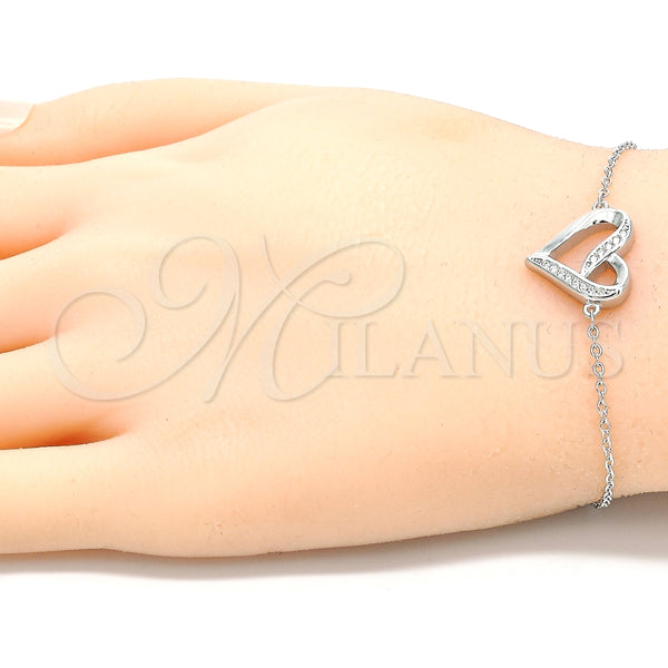 Pulsera Elegante 03.336.0085.08 Plata Rodinada, Diseño de Corazón, con Zirconia Cubica Blanca, Pulido, Rodinado (Grosor 01 MM, 8 Pulgadas de Largo)