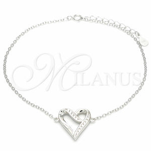 Pulsera Elegante 03.336.0085.08 Plata Rodinada, Diseño de Corazón, con Zirconia Cubica Blanca, Pulido, Rodinado (Grosor 01 MM, 8 Pulgadas de Largo)