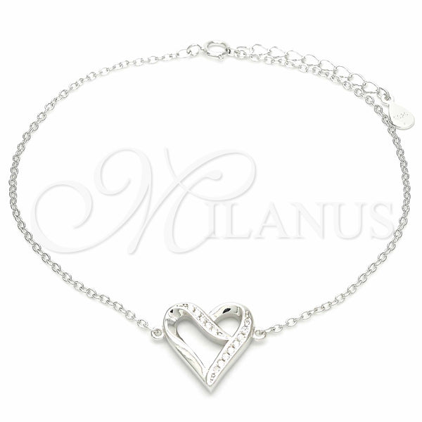 Pulsera Elegante 03.336.0085.08 Plata Rodinada, Diseño de Corazón, con Zirconia Cubica Blanca, Pulido, Rodinado (Grosor 01 MM, 8 Pulgadas de Largo)