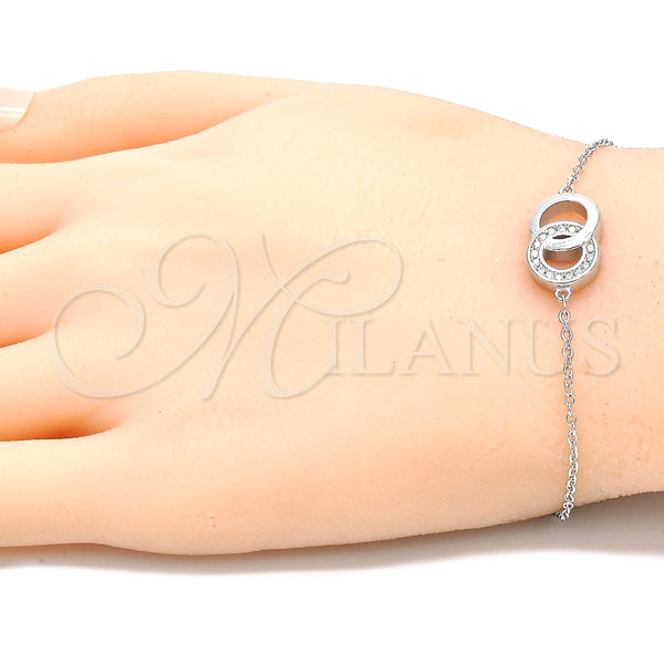Pulsera Elegante 03.336.0086.08 Plata Rodinada, con Zirconia Cubica Blanca, Pulido, Rodinado (Grosor 01 MM, 8 Pulgadas de Largo)