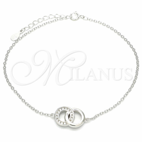 Pulsera Elegante 03.336.0086.08 Plata Rodinada, con Zirconia Cubica Blanca, Pulido, Rodinado (Grosor 01 MM, 8 Pulgadas de Largo)