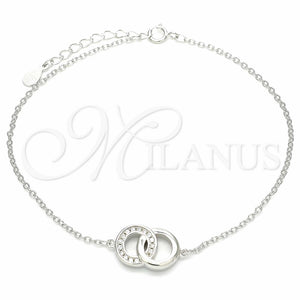 Pulsera Elegante 03.336.0086.08 Plata Rodinada, con Zirconia Cubica Blanca, Pulido, Rodinado (Grosor 01 MM, 8 Pulgadas de Largo)