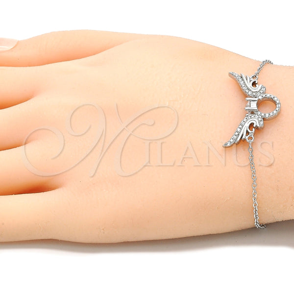 Pulsera Elegante 03.336.0088.07 Plata Rodinada, con Zirconia Cubica Blanca, Pulido, Rodinado (Grosor 01 MM, 7 Pulgadas de Largo)