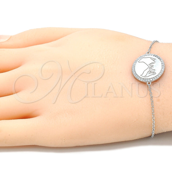 Pulsera Elegante 03.336.0089.07 Plata Rodinada, con Micro Pave Blanca, Pulido, Rodinado (Grosor 01 MM, 7 Pulgadas de Largo)