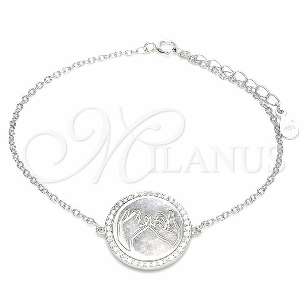 Pulsera Elegante 03.336.0089.07 Plata Rodinada, con Micro Pave Blanca, Pulido, Rodinado (Grosor 01 MM, 7 Pulgadas de Largo)