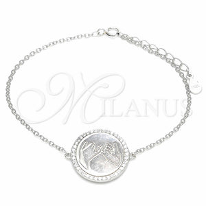 Pulsera Elegante 03.336.0089.07 Plata Rodinada, con Micro Pave Blanca, Pulido, Rodinado (Grosor 01 MM, 7 Pulgadas de Largo)