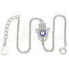 Pulsera Elegante 03.336.0090.07 Plata Rodinada, Diseño de Mano de Dios y Ojo Griego, con Zirconia Cubica Blanca, Esmaltado Azul, Rodinado (Grosor 01 MM, 7 Pulgadas de Largo)