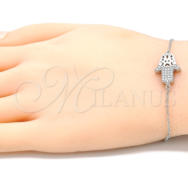 Pulsera Elegante 03.336.0092.07 Plata Rodinada, Diseño de Mano de Dios, con Zirconia Cubica Blanca, Pulido, Rodinado (Grosor 01 MM, 7 Pulgadas de Largo)