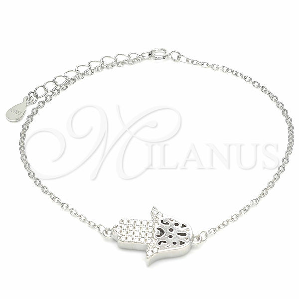 Pulsera Elegante 03.336.0092.07 Plata Rodinada, Diseño de Mano de Dios, con Zirconia Cubica Blanca, Pulido, Rodinado (Grosor 01 MM, 7 Pulgadas de Largo)