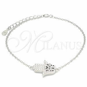 Pulsera Elegante 03.336.0092.07 Plata Rodinada, Diseño de Mano de Dios, con Zirconia Cubica Blanca, Pulido, Rodinado (Grosor 01 MM, 7 Pulgadas de Largo)