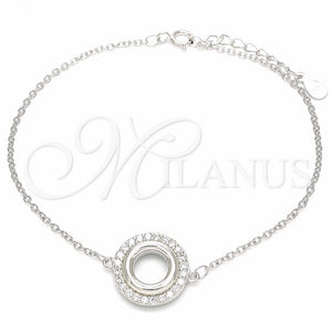 Pulsera Elegante 03.336.0093.07 Plata Rodinada, con Zirconia Cubica Blanca, Pulido, Rodinado (Grosor 01 MM, 7 Pulgadas de Largo)