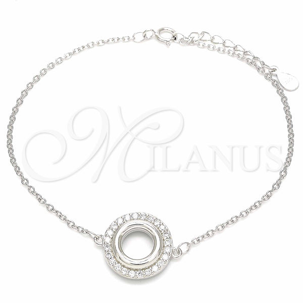 Pulsera Elegante 03.336.0093.07 Plata Rodinada, con Zirconia Cubica Blanca, Pulido, Rodinado (Grosor 01 MM, 7 Pulgadas de Largo)