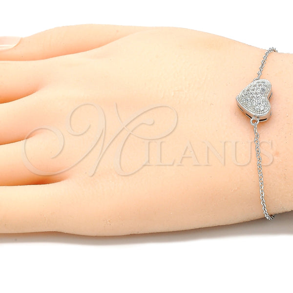 Pulsera Elegante 03.336.0094.07 Plata Rodinada, Diseño de Corazón, con Zirconia Cubica Blanca, Pulido, Rodinado (Grosor 01 MM, 7 Pulgadas de Largo)