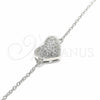 Pulsera Elegante 03.336.0094.07 Plata Rodinada, Diseño de Corazón, con Zirconia Cubica Blanca, Pulido, Rodinado (Grosor 01 MM, 7 Pulgadas de Largo)