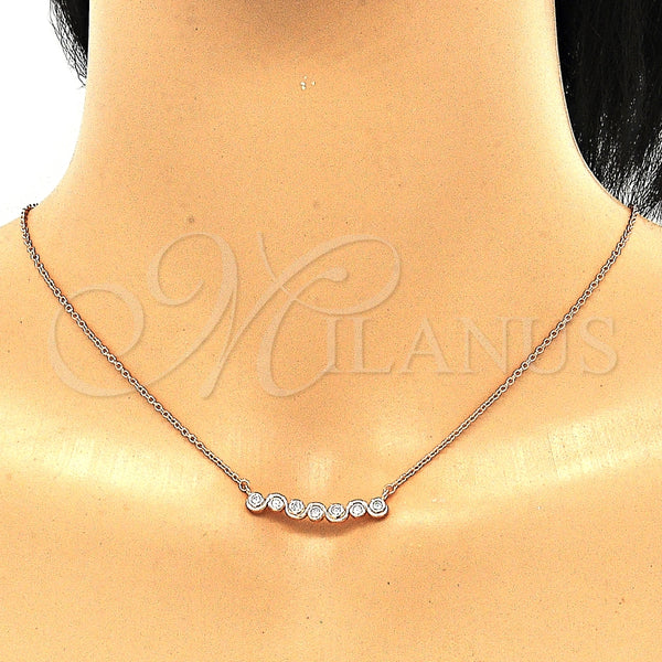 Collares con Dije 04.336.0140.1.16 Plata Rodinada, con Zirconia Cubica Blanca, Pulido, Tono Rosado (Grosor 01 MM, 16 Pulgadas de Largo)
