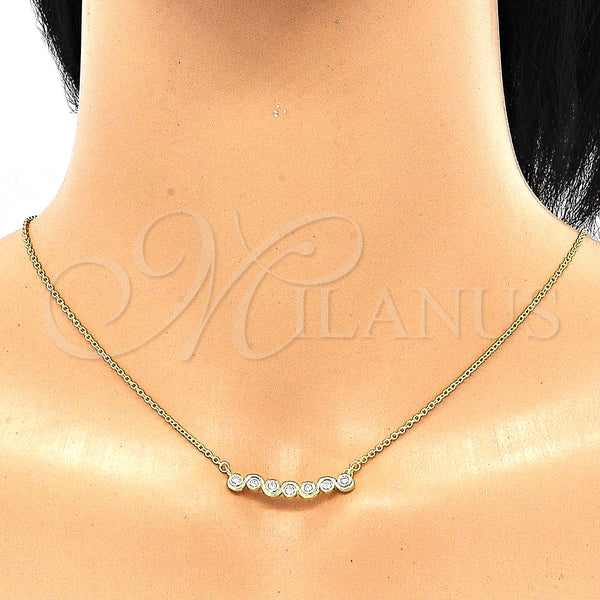 Collares con Dije 04.336.0140.2.16 Plata Rodinada, con Zirconia Cubica Blanca, Pulido, Tono Dorado (Grosor 01 MM, 16 Pulgadas de Largo)